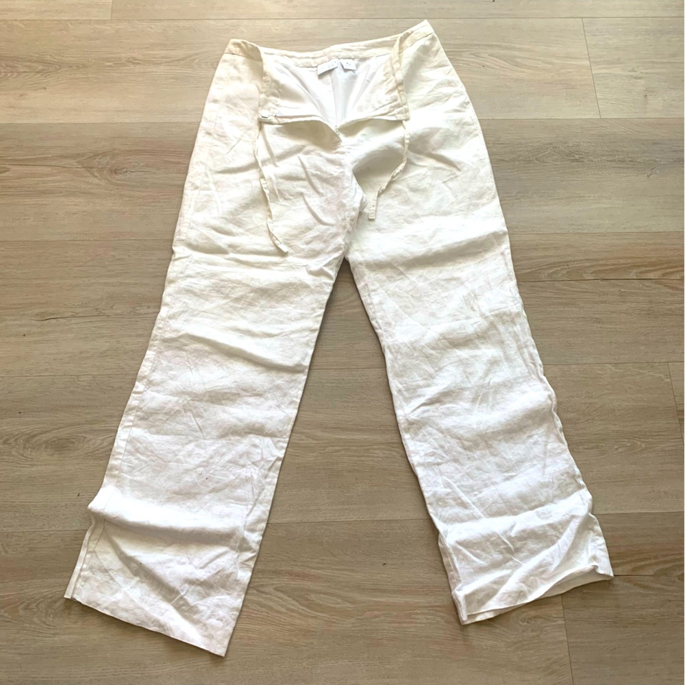 Kim Rogers - white 100% linen pants size 8 with lining machine washable.
